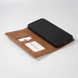 Etui cuir iPhone 15 Plus - Flip Wallet vintage avec fermeture aimantée et compartiment cartes - Brun