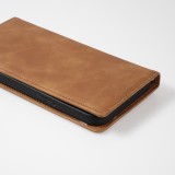 Etui cuir iPhone 15 Plus - Flip Wallet vintage avec fermeture aimantée et compartiment cartes - Brun