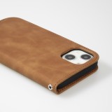 Etui cuir iPhone 15 Plus - Flip Wallet vintage avec fermeture aimantée et compartiment cartes - Brun