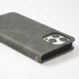 Leder Tasche Case iPhone 13 Pro - Flip Wallet vintage mit Magnetverschluss und Kartenhalter - Grau