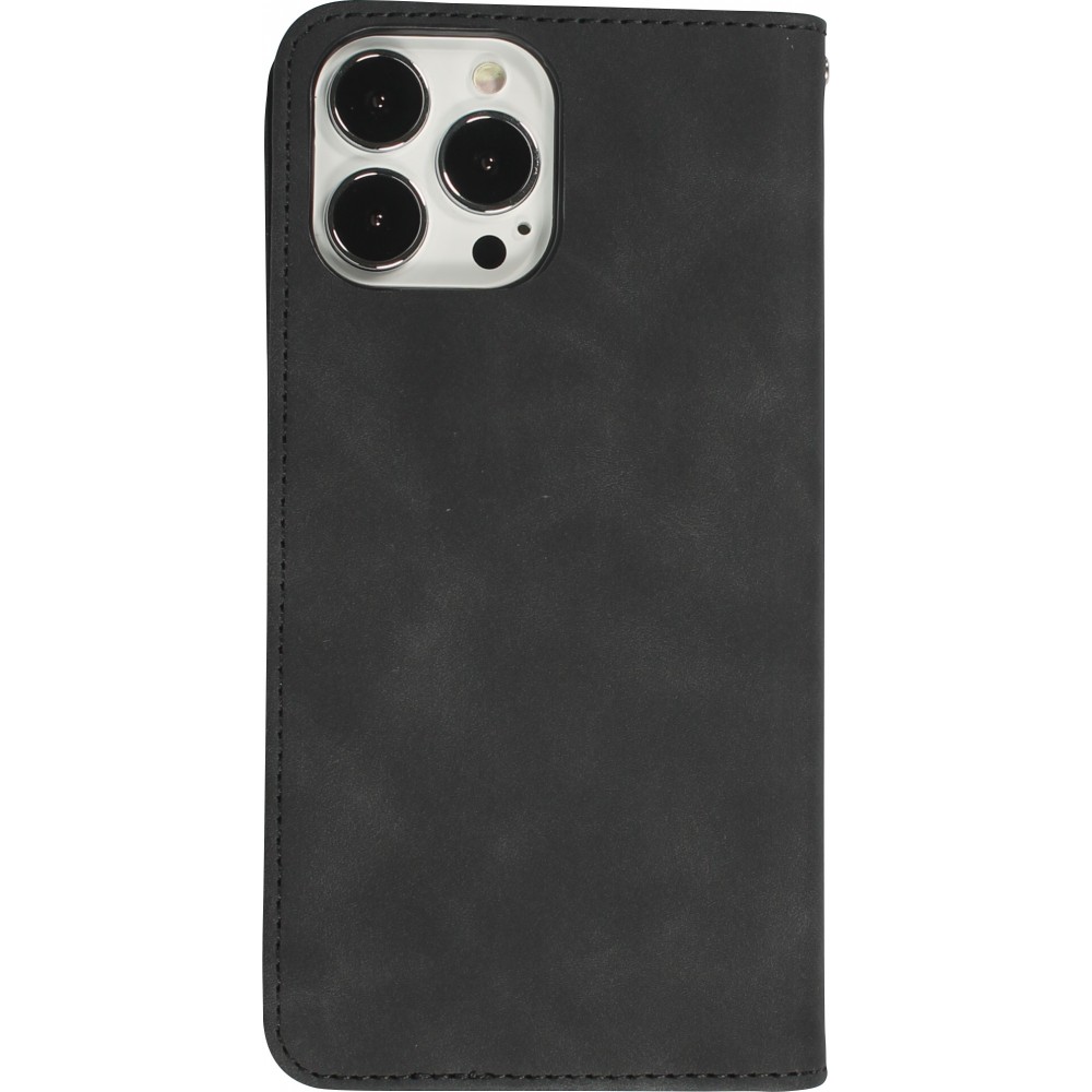 iPhone 13 Pro Leder Tasche - Flip Wallet vintage mit Magnetverschluss und Kartenhalter - Schwarz