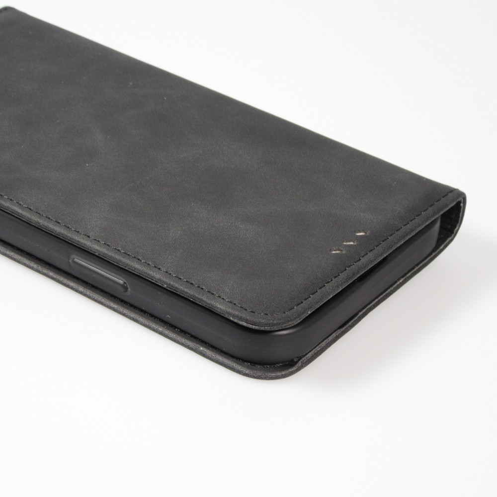 iPhone 13 Pro Leder Tasche - Flip Wallet vintage mit Magnetverschluss und Kartenhalter - Schwarz