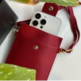 Elegantes umhänge Etui universel für Smartphone bis 6.7 Zoll aus Kunstleder mit Brieftasche - Rot