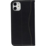 Fourre iPhone 15 Pro - Flip Fierre Shann cuir véritable - Noir