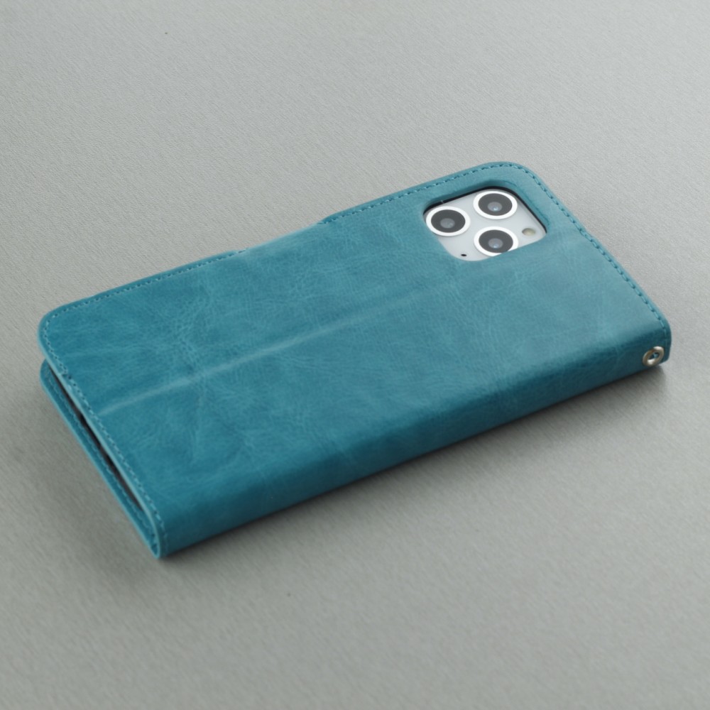 Fourre iPhone 16 - Premium Flip cuir lisse porte-cartes - Turquoise