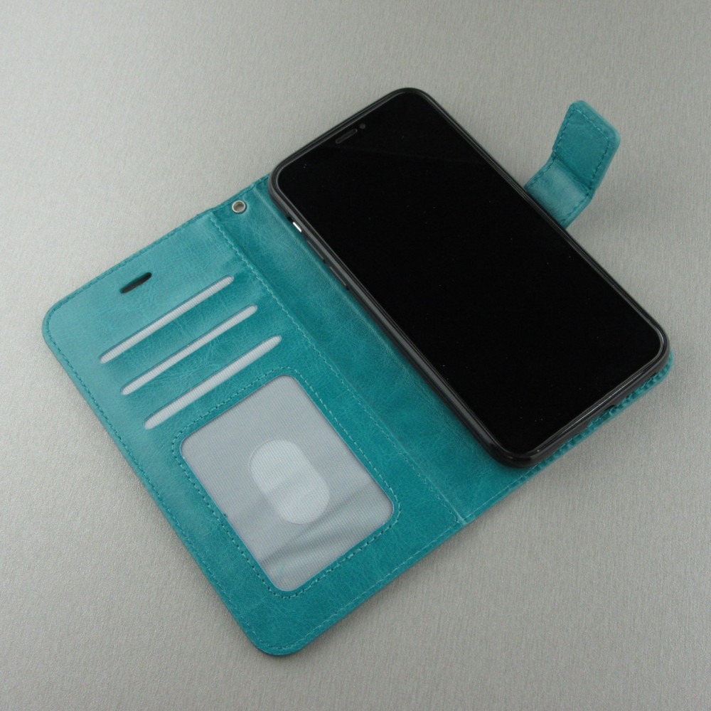 Fourre iPhone 16 - Premium Flip cuir lisse porte-cartes - Turquoise