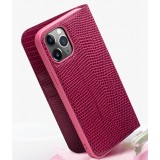 iPhone 13 Case Hülle - Qialino Croco Flip Echtleder - Rosa