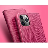 iPhone 13 Case Hülle - Qialino Croco Flip Echtleder - Rosa