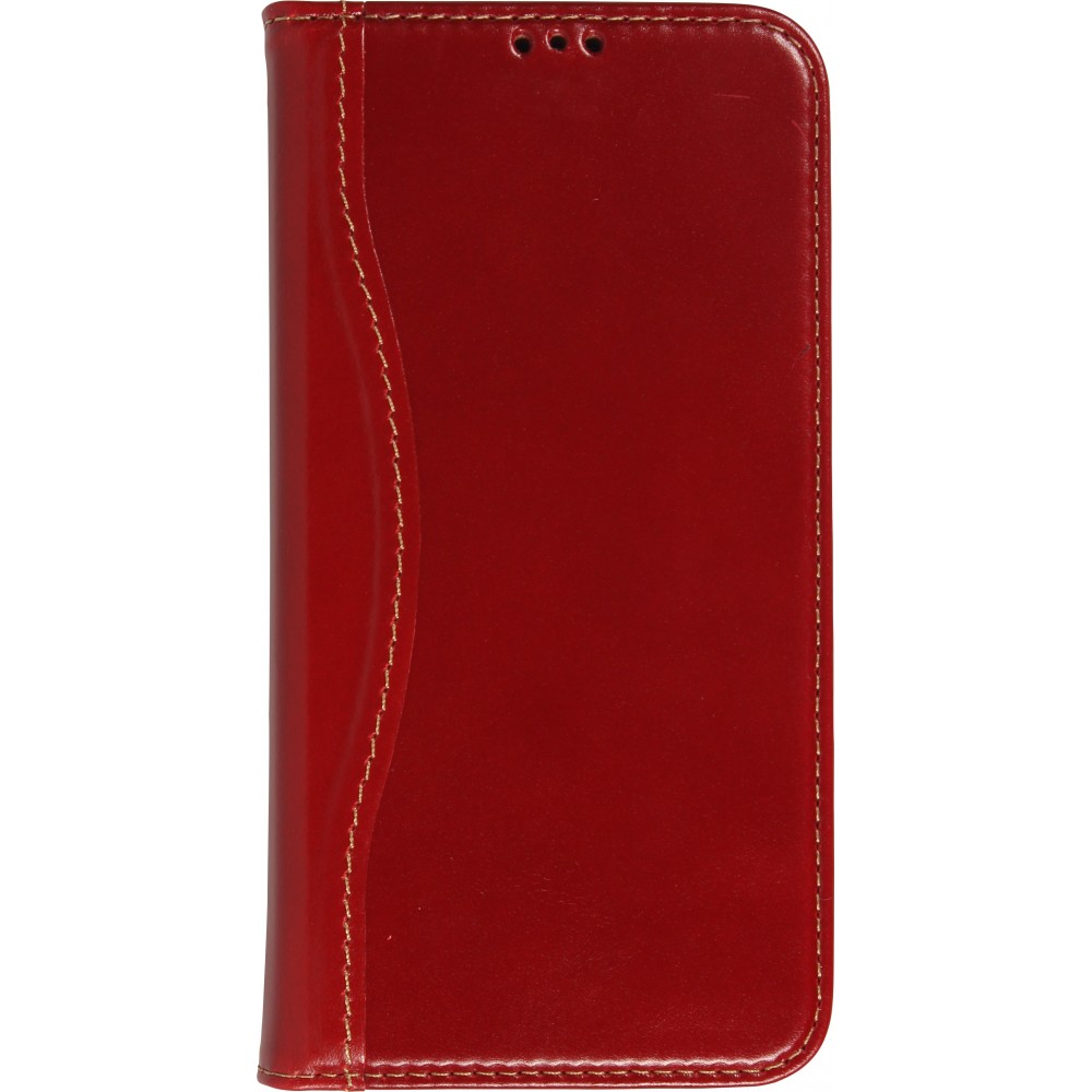 Fourre iPhone 15 Plus - Flip Fierre Shann cuir véritable - Rouge