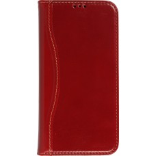 Fourre iPhone 15 Plus - Flip Fierre Shann cuir véritable - Rouge