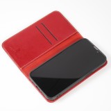 Fourre iPhone 15 Plus - Flip Fierre Shann cuir véritable - Rouge