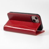 Fourre iPhone 15 Plus - Flip Fierre Shann cuir véritable - Rouge