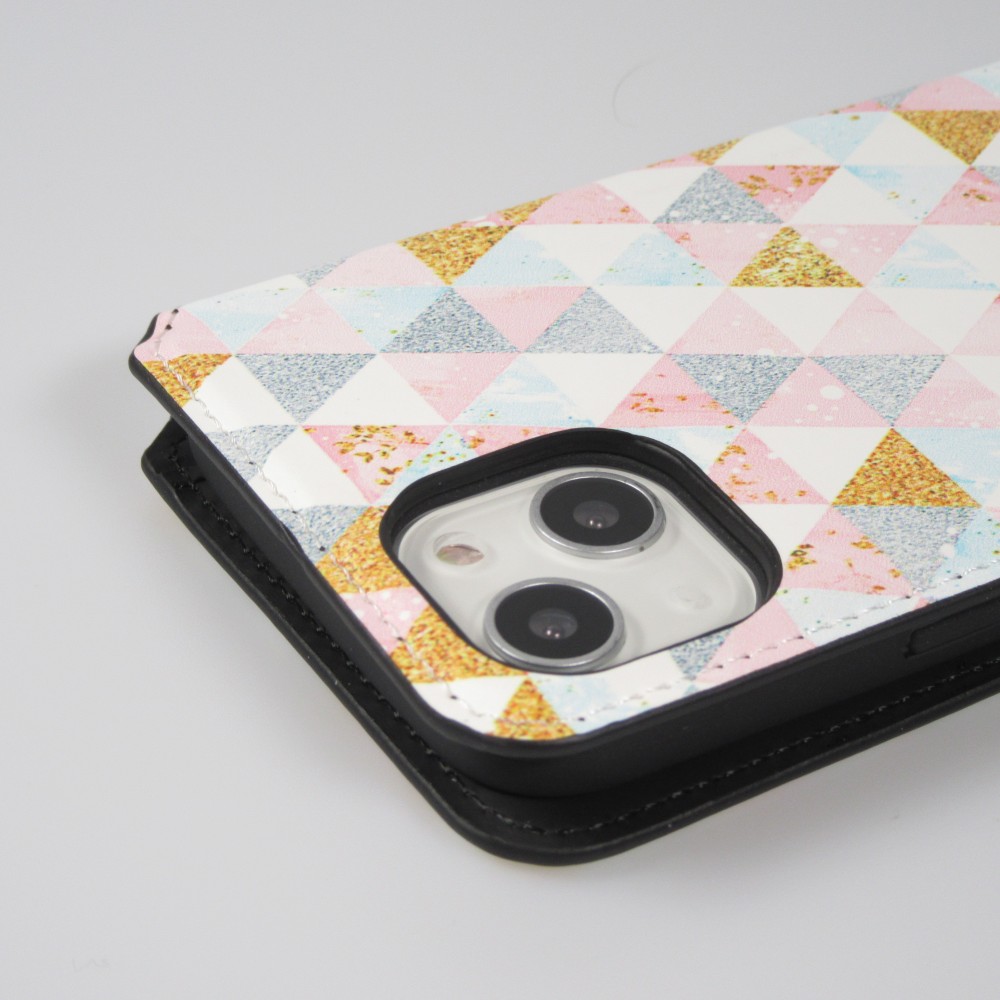 iPhone 13 mini Case Hülle - Flip Geometrische Dreiecke mit Ablage für Kreditkarten, Ticket, SIM-Karte