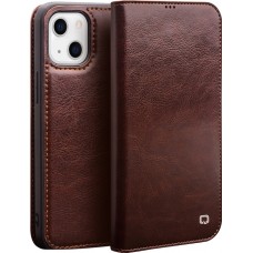 Fourre iPhone 14 - Flip Qialino cuir véritable - Brun