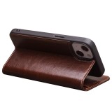 Fourre iPhone 14 - Flip Qialino cuir véritable - Brun