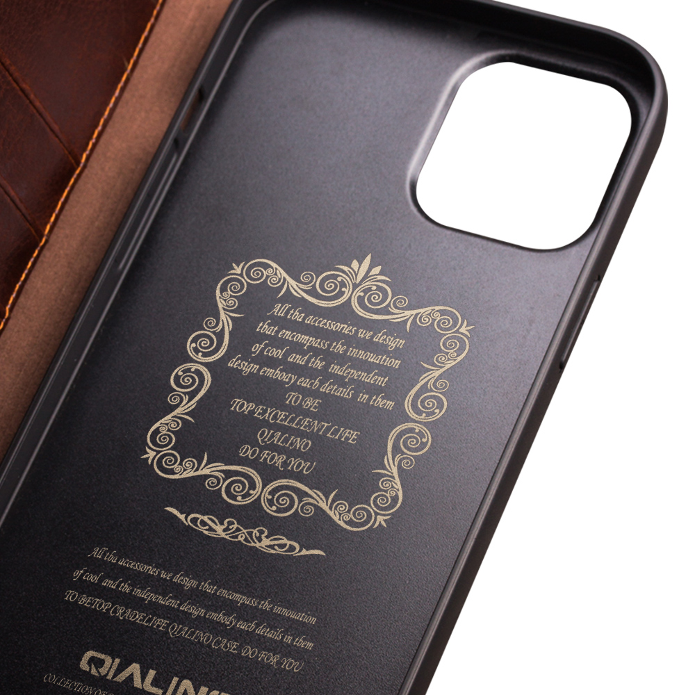 iPhone 15 Case Hülle - Qialino Flip Echtleder - Braun