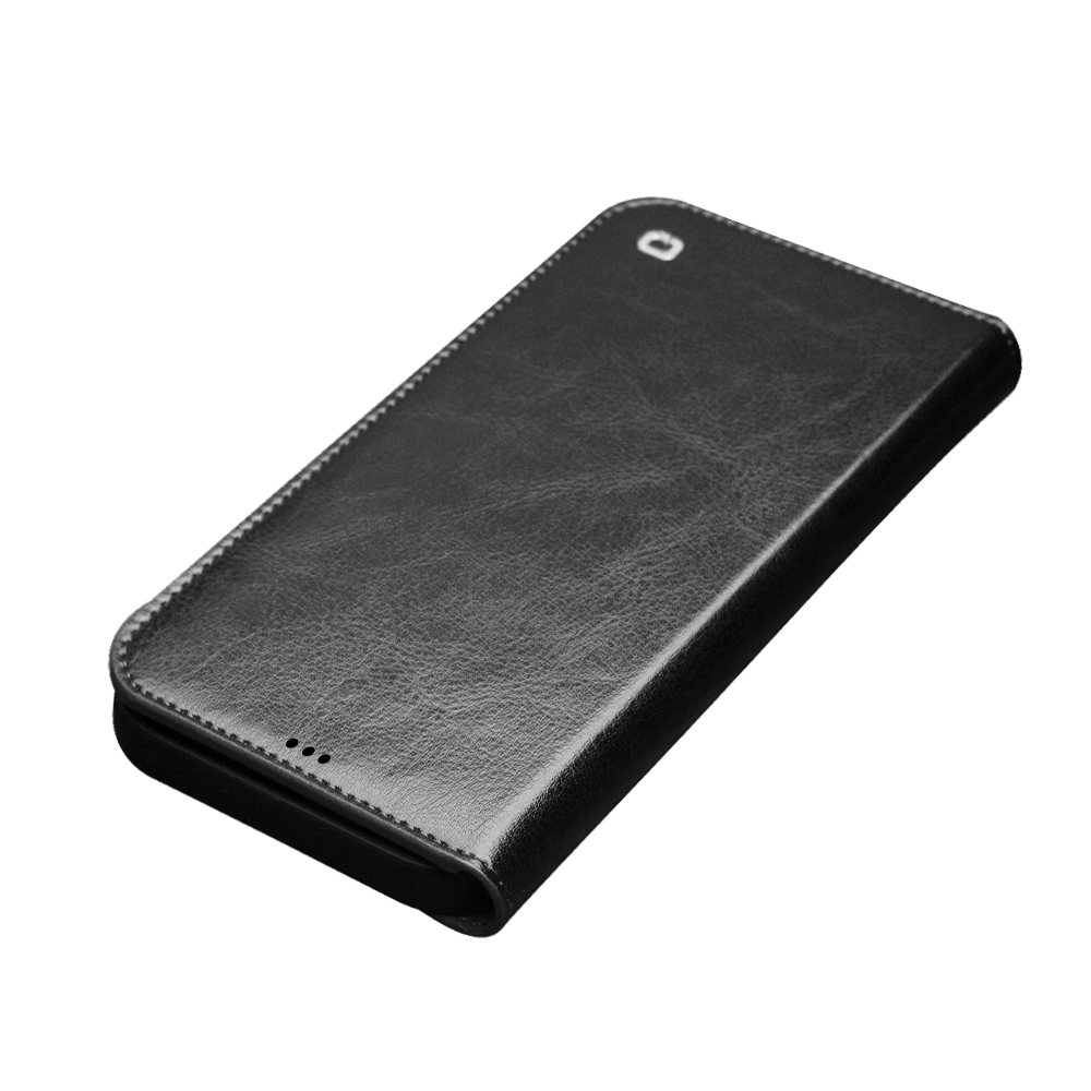 iPhone 13 Case Hülle - Qialino Flip Echtleder - Schwarz