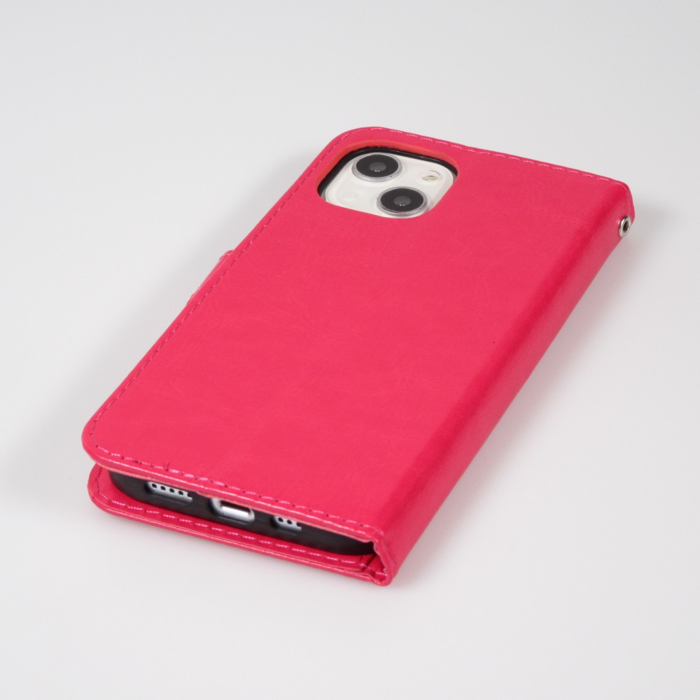 iPhone 14 Max Case Hülle - Premium Flip Leder Tasche - Dunkelrosa