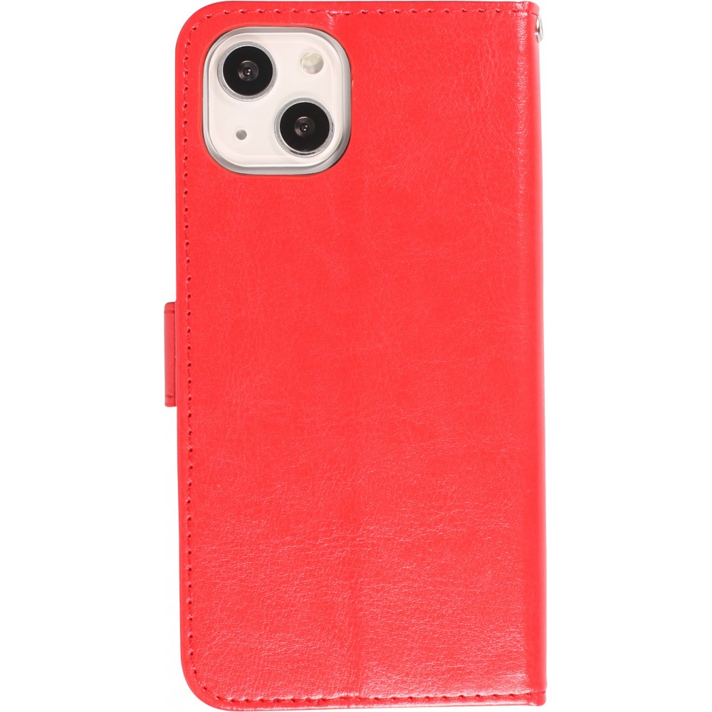 iPhone 15 Case Hülle - Premium Flip Leder Tasche - Rot