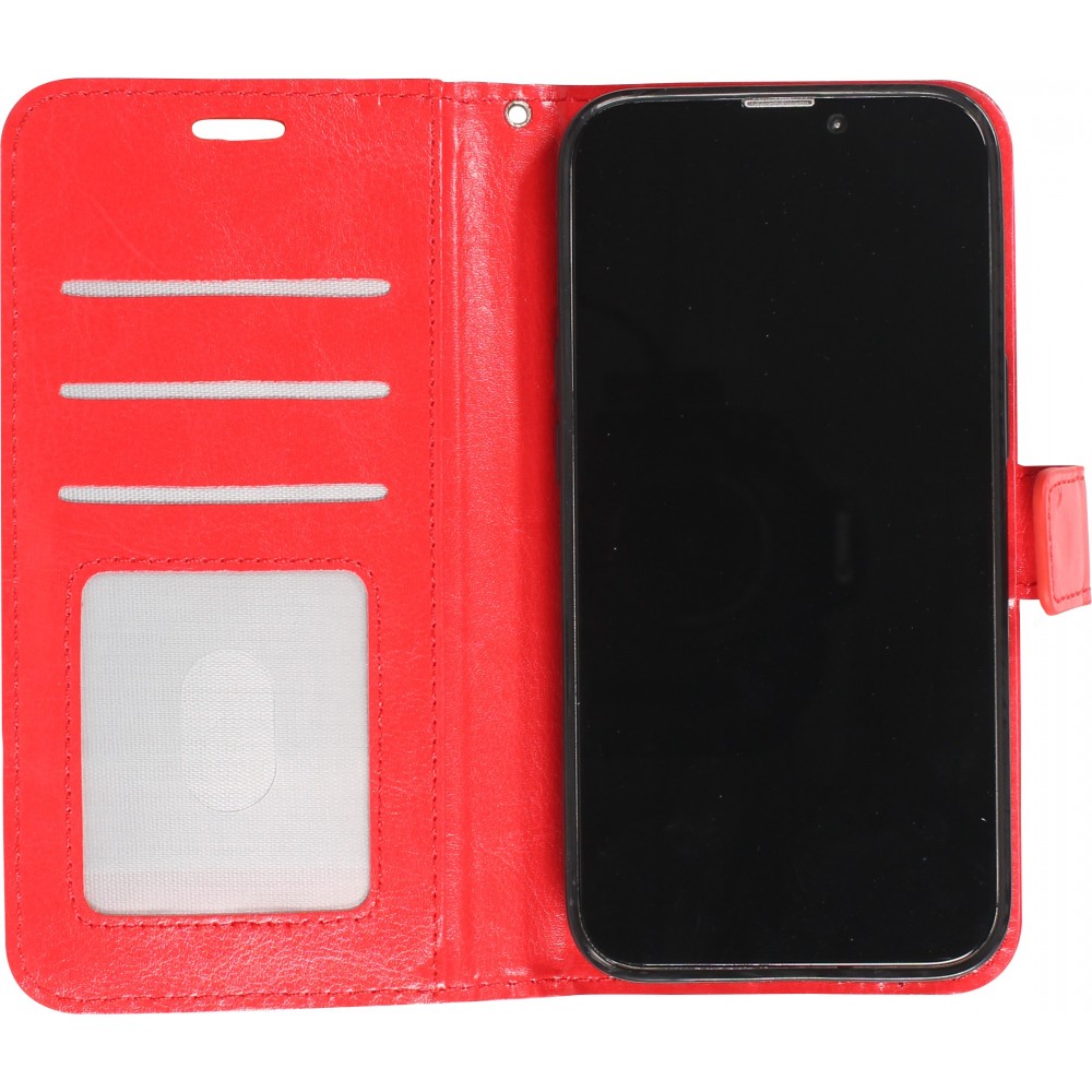 iPhone 15 Case Hülle - Premium Flip Leder Tasche - Rot