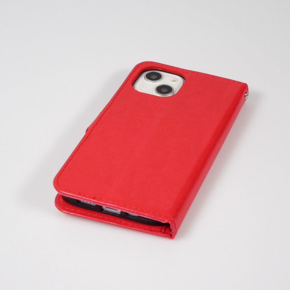 iPhone 15 Case Hülle - Premium Flip Leder Tasche - Rot