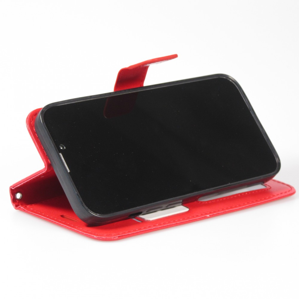 iPhone 15 Case Hülle - Premium Flip Leder Tasche - Rot