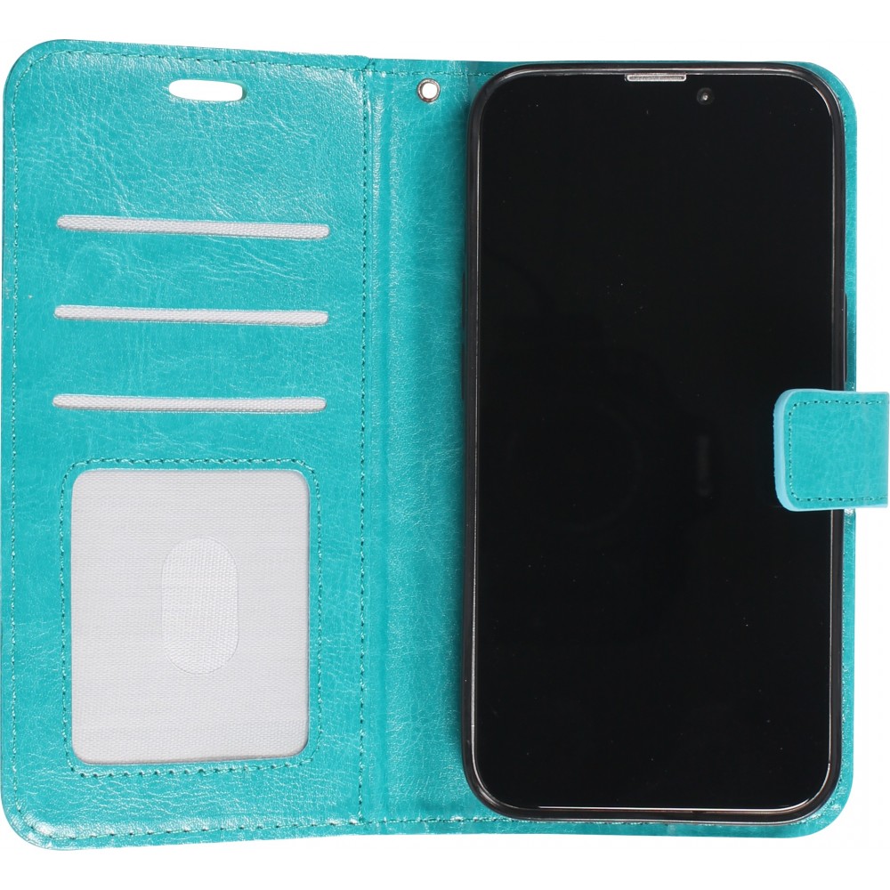 iPhone 15 Plus Case Hülle - Premium Flip Leder Tasche - Türkis