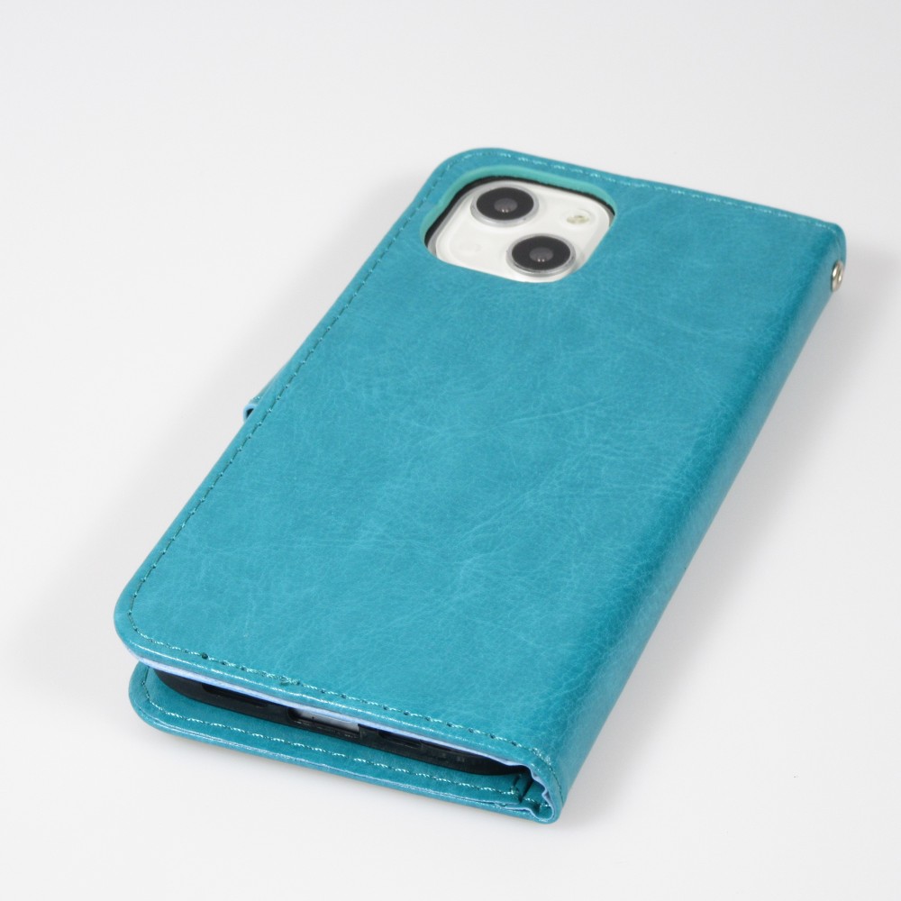 iPhone 15 Case Hülle - Premium Flip Leder Tasche - Türkis