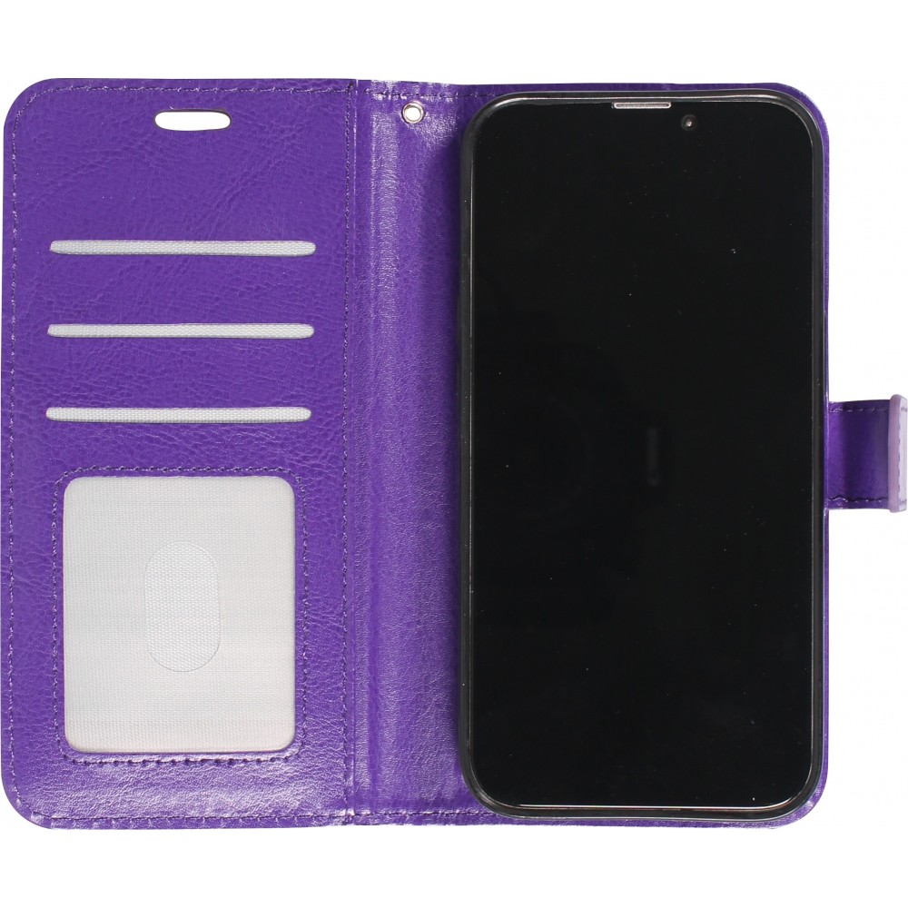 iPhone 15 Case Hülle - Premium Flip Leder Tasche - Violett