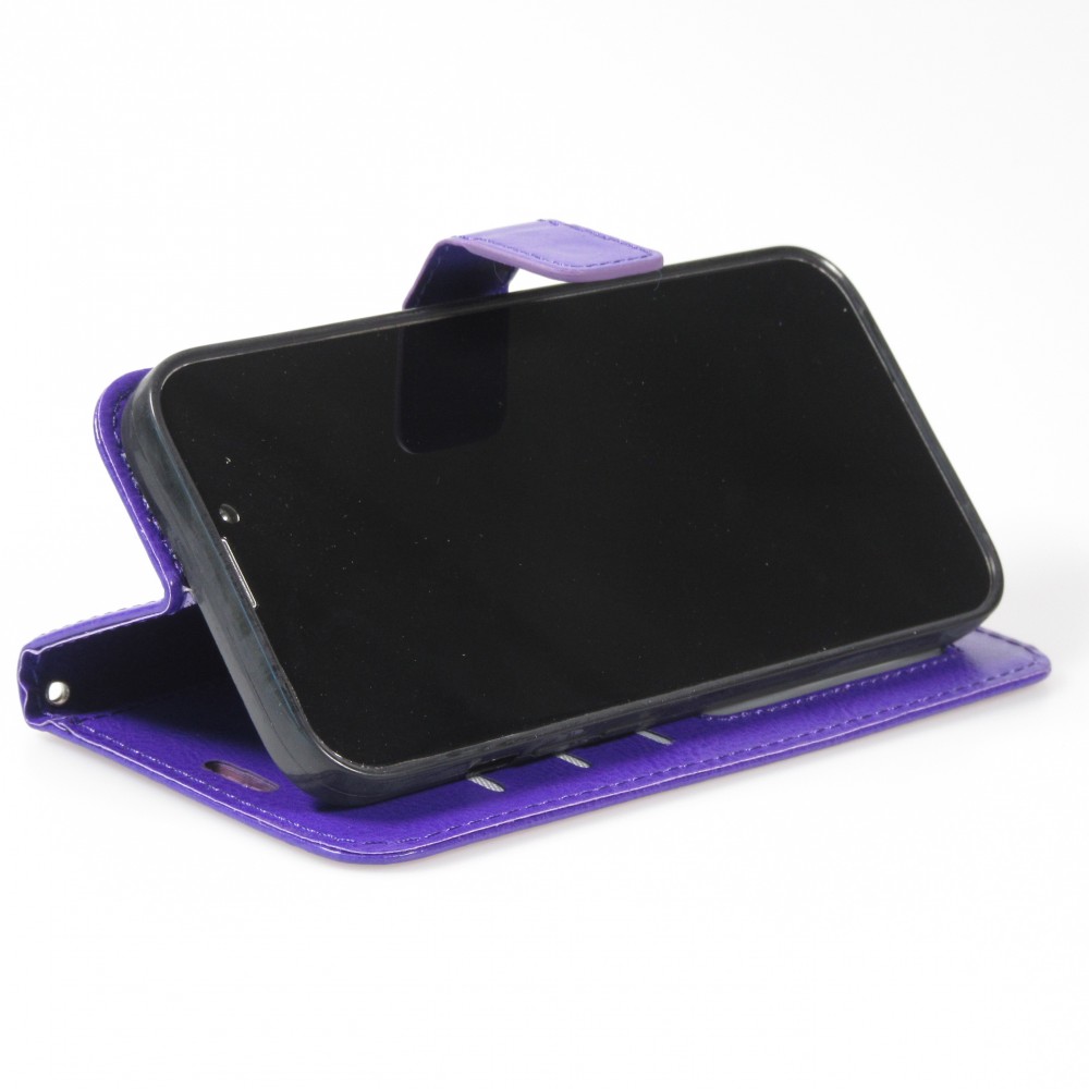 Fourre iPhone 16 Pro - Premium Flip cuir lisse porte-cartes - Violet