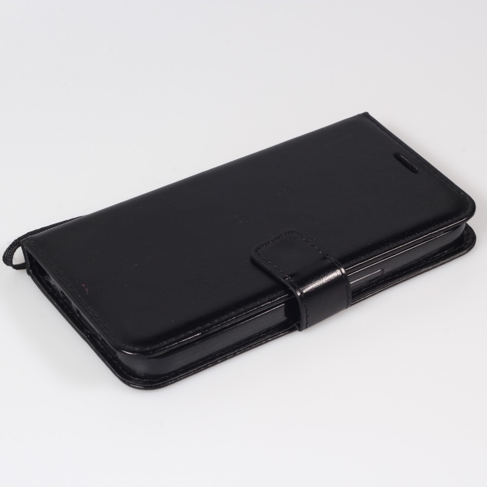 iPhone 15 Plus Case Hülle - Premium Flip Leder Tasche - Schwarz