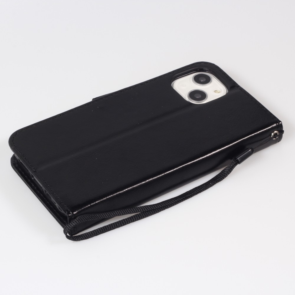 iPhone 14 Case Hülle - Premium Flip Leder Tasche - Schwarz