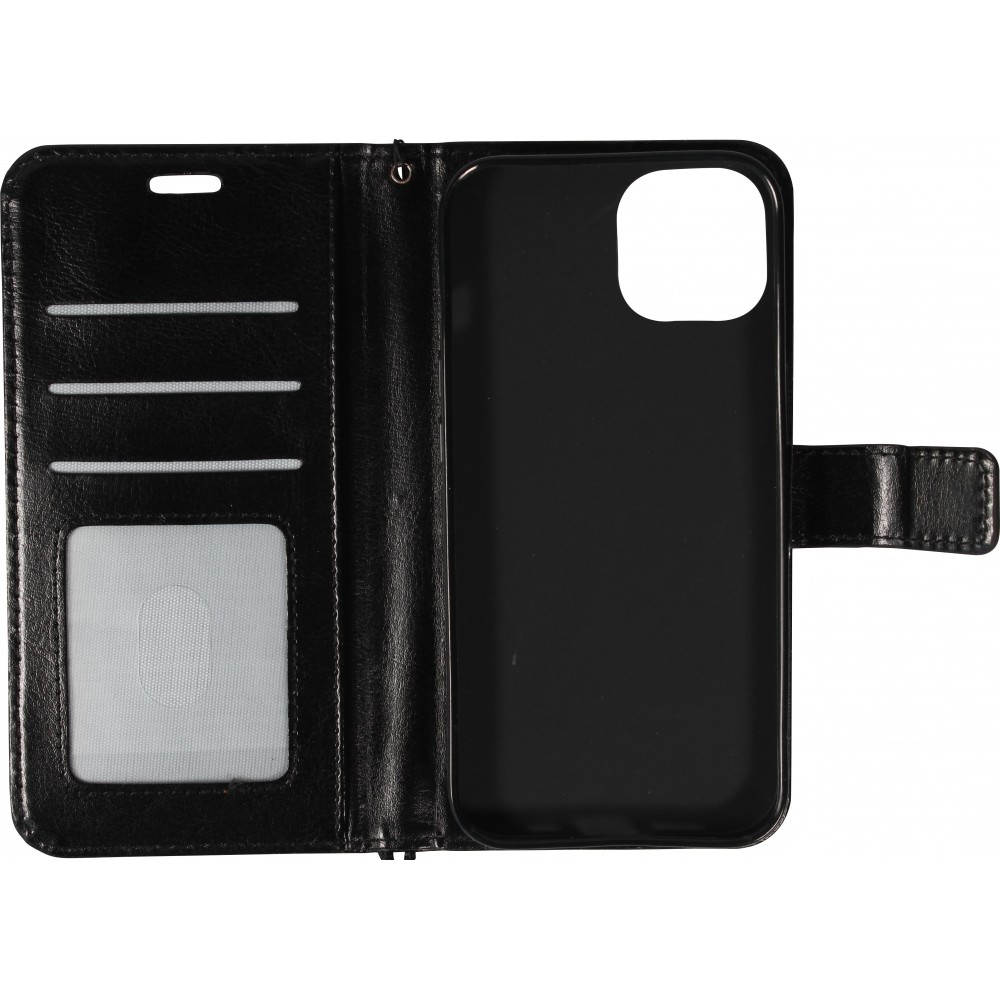 iPhone 13 Case Hülle - Premium Flip Leder Tasche - Schwarz