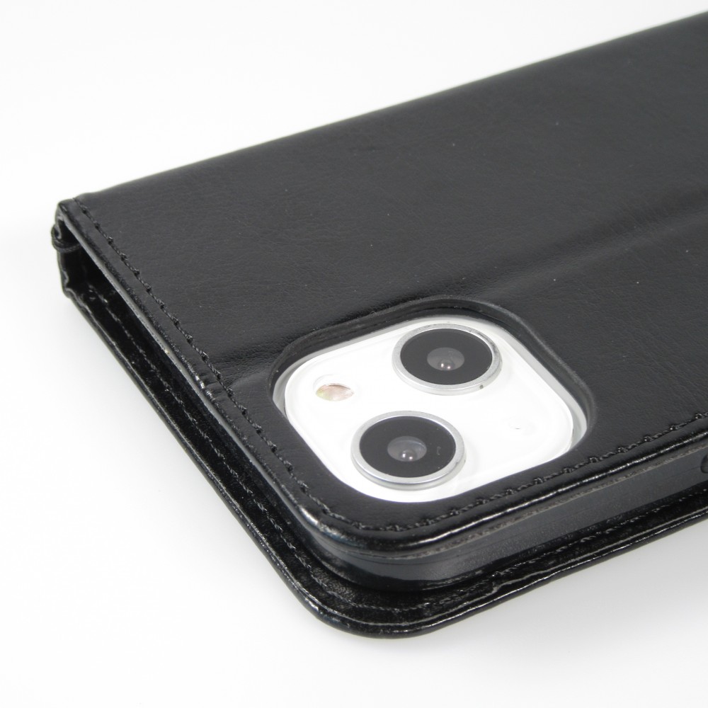 iPhone 14 Case Hülle - Premium Flip Leder Tasche - Schwarz