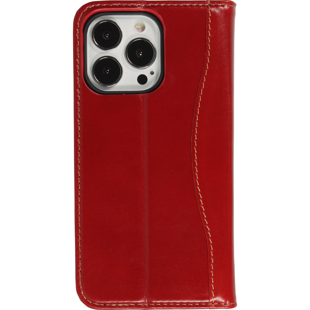 Fourre iPhone 15 Pro Max - Flip Fierre Shann cuir véritable - Rouge