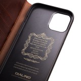 Fourre iPhone 15 Pro Max - Flip Qialino Classic Wallet cuir véritable - Brun