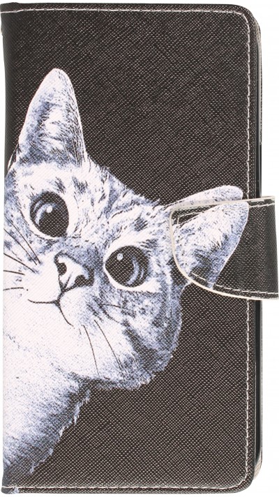 iPhone 13 Pro Case Hülle - Premium Wallet Flip-Magnetverschluss und Kartenfach - Cat Looking at you - Schwarz