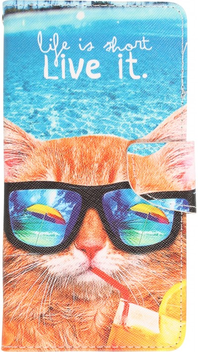 iPhone 13 Pro Case Hülle - Premium Wallet Flip-Magnetverschluss und Kartenfach - Cool Cat sunglasses