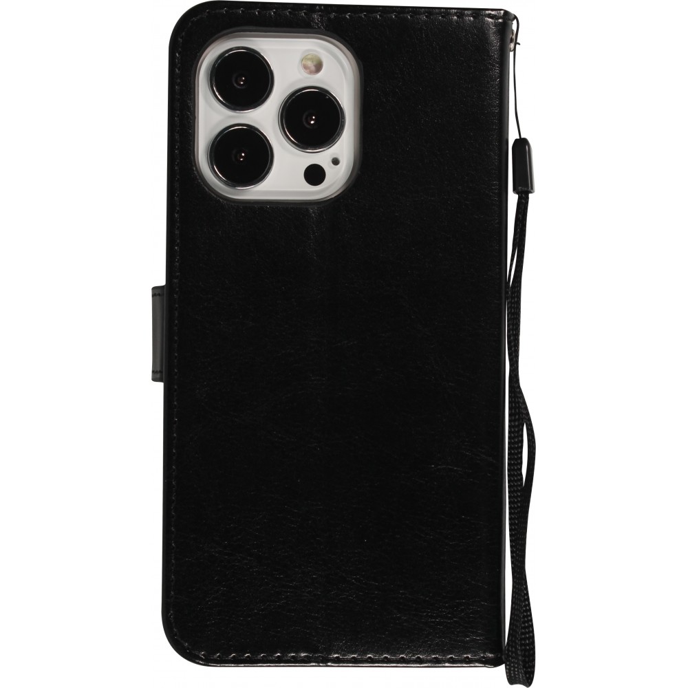 iPhone 15 Pro Case Hülle - Premium Flip Leder Tasche - Schwarz