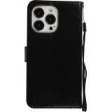 iPhone 16 Pro Case Hülle - Premium Flip Leder Tasche - Schwarz