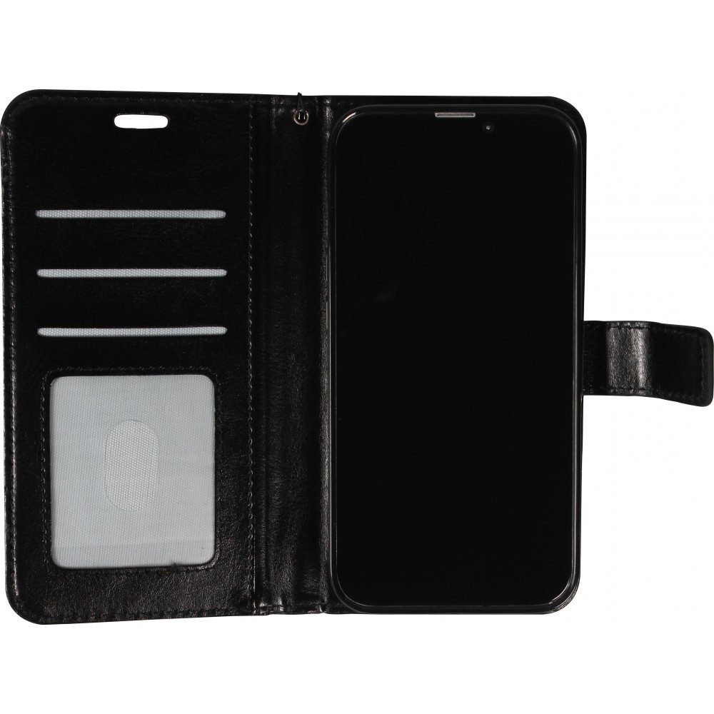 Fourre iPhone 15 Pro - Premium Flip cuir lisse porte-cartes - Noir