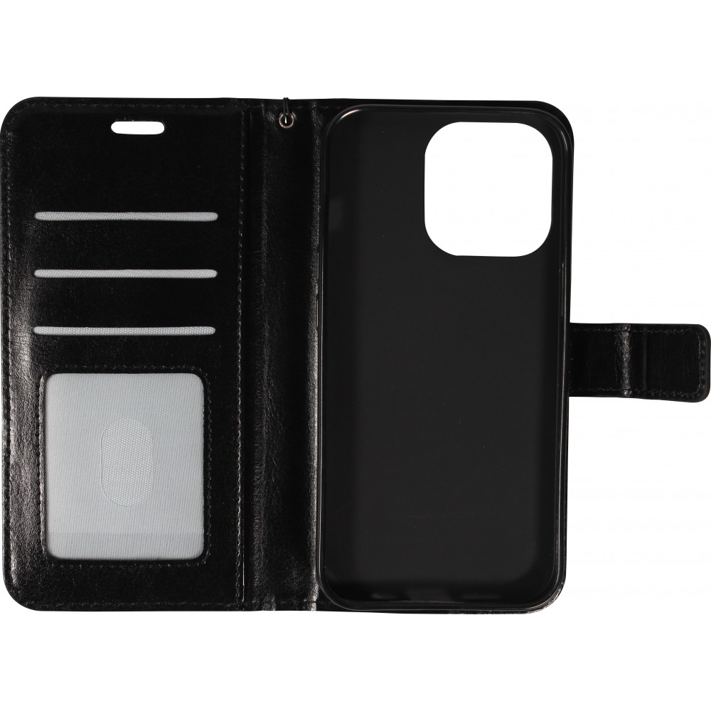 Fourre iPhone 15 Pro - Premium Flip cuir lisse porte-cartes - Noir