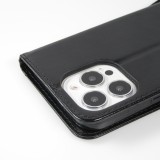 iPhone 15 Pro Case Hülle - Premium Flip Leder Tasche - Schwarz