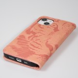 iPhone 14 Max Case Hülle - 3D Flip Kunstleder Auge des Tigers - Rosa