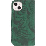 iPhone 14 Max Case Hülle - 3D Flip Kunstleder Auge des Tigers - Grün