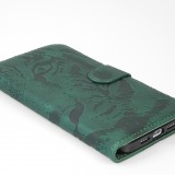 iPhone 14 Max Case Hülle - 3D Flip Kunstleder Auge des Tigers - Grün