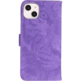 iPhone 14 Max Case Hülle - 3D Flip Kunstleder Auge des Tigers - Violett