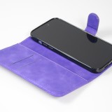 iPhone 15 Plus Case Hülle - 3D Flip Kunstleder Auge des Tigers - Violett