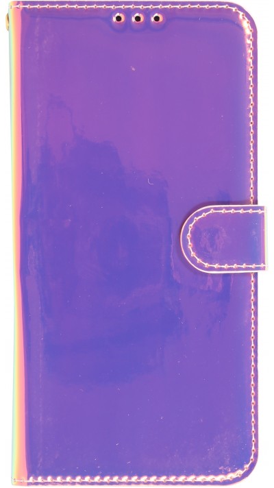 iPhone 14 Max Case Hülle - Flip Glatt brilliant glänzend magische Farbe mit Schlaufe - Purple Sunset