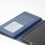 Fourre iPhone 15 Pro Max - Etui portefeuille luxueux et sophistiqué en cuir avec aimant et compartiment à monnaie - Bleu